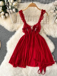 Vestido singiny verão porno roupa interior renda sexy noite vestido mulher malha pura virilha aberta lingerie erótica shapewear pijamas sensuais