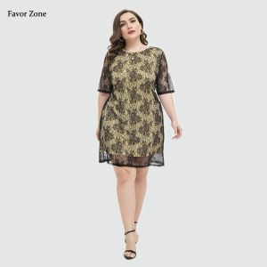 Dresses Elegant Lace Plus Size Dresses For Women 2022 Summer Half Sleeve Oneck Slim Sexy Mini Dress Chic Lace Mesh Office Lady Dresses