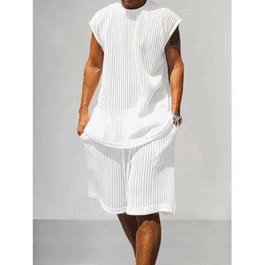 Men's Tracksuits Men Casual Fashion Sports Knit Set Sexy Sleeveless Vest Hip Hop O-collar Tank Tops+Shorts Two Piece Suit For Men Clothes Outfits J240305