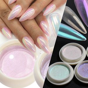 Paznokcie w proszku lustro lustro Pearl Pear Białe wcieranie na paznokcie brokat Chrome Aurora Manicure Dekoracja sztuki 240220