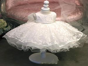 2019 Vintage Flower Girls039 Sukienki Ivory Baby Infant Bapty Ubrania z dużym łukiem długie koronkowe suknie piłkarskie Tutu urodziny 8705919