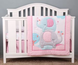 3 pcs Baby Crib Bedding Set for Girls flower elephant including quilt crib sheet crib skirt 240229