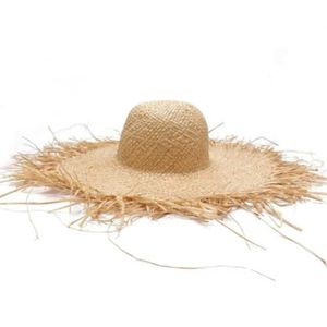 Wide Brim Hats Bucket Hats WZCX Handmade Tassel Womens Straw Hat Wide Brim Gilrs Natural Rafia Panama Beach Straw Hat Holiday J240305