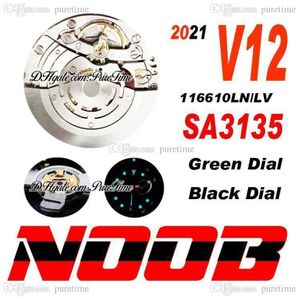 2021 N V12 SA3135 Relógio Mens Automático 40mm Preto Cerâmica Moldura Verde Dial 904L Pulseira de Aço Versão Final Super Edition Co270z