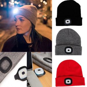 Yeni Unisex Kış Açık Balıkçılık Koşu Örme Şarj Edilebilir Led Beanie Hat Işık Up Kamp için Tırmanma Kepçe Kapağı231r