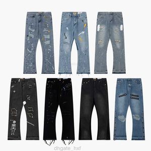 23SS Top Craft мужские дизайнерские джинсы Ретро мода High Street Broken Holes Джинсы масляная краска брызги чернил брюки