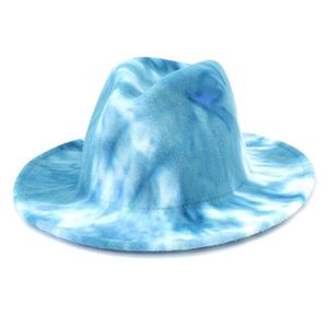 Autumn Winter Men Women New Two-Color Tie-Dyed Wool Felt Fedora Hat Panama Style Wide Brim Jazz Cap Goth Top Vintage Wedding Hat187w