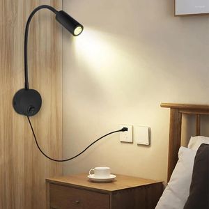 Wall Lamp Gooseneck Flexible LED Reading Lights With Switch Adjustable Bedroom Bedside Sconces Mounted Study Lamps Fixture EU/US