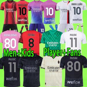 Kaka Shevchenko Giroud Inzaghi Soccer Jerseys 23 24 Men Set Kids Kit Pulisic Theo Tonali Rafa Leao Tonali AC Football Shirt Fans Player 2023 2024 Boys Milans