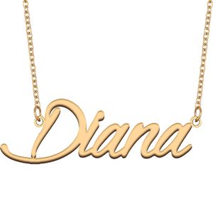 Diana placa de identificação colar com nome personalizado pingente personalizado para homens mulheres presente de aniversário melhores amigos joias banhado a ouro 18k aço inoxidável