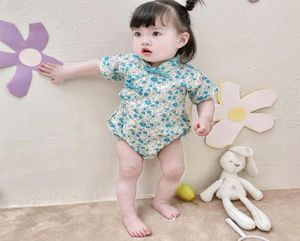 Strampler im chinesischen Stil, kurzärmelig, Blumen-Bodysuit, Sommer-Baumwolle, Cheongsam-Overall, Einteiler, Overall für Kleinkinder, 6589873