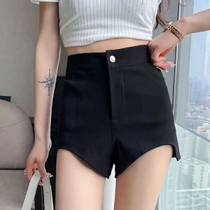 Shorts femininos skinny fofos de malha preto mini espólio kawaii sexy calças curtas apertadas para mulheres usar quente xl elegante estilo coreano xxl