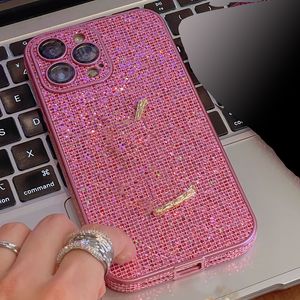 iPhone 15 Pro Max Designer Glitter Phone Case para Apple 14 Plus 13 12 11 Luxury Bling Diamond Countled Counting Bumper Lens Proteção Film Hardware