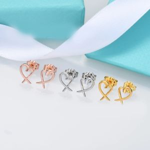 Women Girl Elegant Heart Ear Stud S925 Sterling Silver Earring Luxury Brand Designer T Gold Silver Plated Pendant Earrings Fashion Jewelry Accessories Wholesale