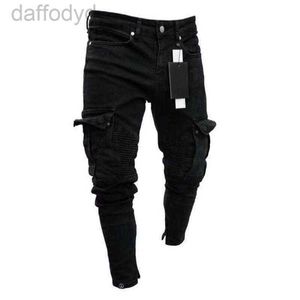 Мужские джинсы Мужские 2021Модные черные джинсовые мужские джинсовые скинни в байкерском стиле с потертостями Slim Fit Карманные брюки-карго Плюс Размер S-3XL Мода 240305
