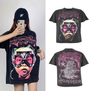 2024Fashion Hellstar Shirt Mens Rappe Top High American Tide Brand Fun Funny Comic English Letter Print Loose All Round Collar Short Sleeved T Shirt Tee Tide S-XL