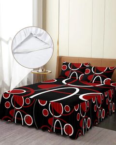 Gonna da letto Rosso Nero Linee geometriche astratte Copriletto elasticizzato con federe Coprimaterasso Set lenzuolo