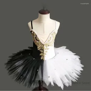 Scene Wear Professional Classical Pancake Tutu Costume Black Swan White Ballet kjol för Girls Dance Kids Women Leotard