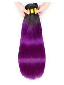 Two Tone 1Bpurple Straight Human Hair Weave 34 Bunds Helfärgad brasiliansk ombre jungfrulig mänsklig hårförlängningsavtal3943487