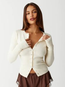 Cardigans julissa mo manga longa malha singlebreasted botões cardigan camisola feminina tripulação magro versátil com nervuras de lã inferior topo