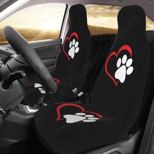 Car Seat Covers 2 Pack Dog Paw Cover For Red Love Heart Puppy Auto High Back Bucket Cushion Universal