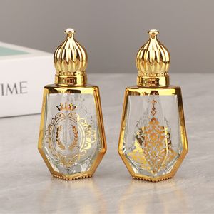 12 ml goldene arabische Kristall-Rollerflaschen für ätherische Öle, Attar Oud-Glasparfümflasche mit Glasrolle auf der Flasche