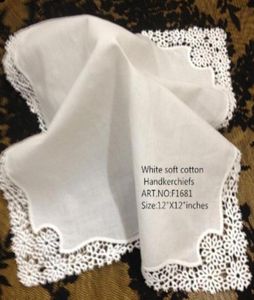 Textiler uppsättning hemvita damer näsduk 12 tum broderade virkade spetsar kanter hankies hanky för brudgåvor4498469
