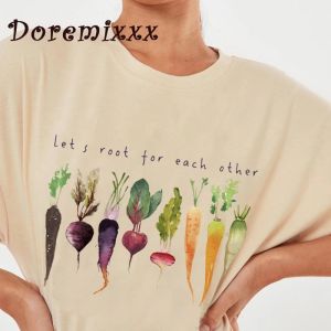 T-shirts trädgårdsarbete vegetabilisk tryckt tshirt för män kvinnor avslappnad grundläggande t-shirt låt oss rota för varandra toppar y2k harajuku tshirt unisex