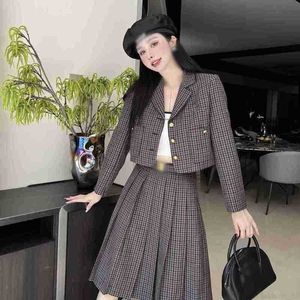 디자이너 Shenzhen Nanyou High End Miu Home Autumnwinter Classic Plaid Suit Coat 접힌 반 치마 세트 1ct7