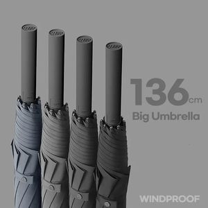 İş 136cm Erkekler için Büyük Şemsiye Uzun Hapta Büyük Yağmur Şemsiyesi Rüzgar Geçidi Güçlü 8K Otomatik Açık Golf Şemsiye Lüks 240301