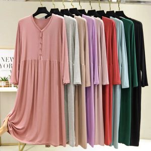 Klänningar Höst gravida kvinnor ammar nattdress Vneck Loose Button Lång ammande nattklänning Klänning Moderskap Homkläder Pyjamas