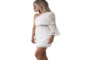 2019 New Women White Lace Dress Sexy One One Shourdeld Sleave Crochet Lace Bodycon Dress Hollow Out Clubwear Mini Party5490149