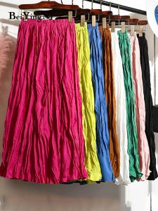 Vestidos Beiyingni Casual Chic Vintage Saia Plissada Mulheres Verão Coreano Moda Cor Sólida Long Midi Saias Meninas Macio Preto Rosa Falda