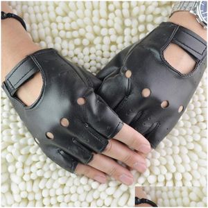 Fingerless Gloves 1 Pair Unisex Fashion Black Outdoor Sport Pu Leather Solid Driving Punk Half Finger1 Drop Delivery Accessories Hat Dhpe2