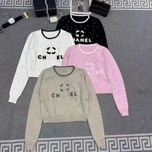 Europe Station Winter New Heavy Industry Nail Drill Letter Towel Embroidered Round Neck Knitted Sweater Female Joker Top