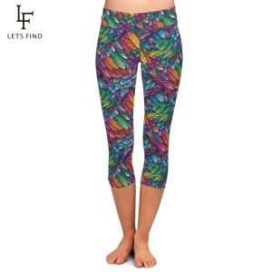 Leggings Letfind in stile estivo piume colorate 3D progettano la stampa digitale Capri leggings ad alta vita Donne Midcalf 3/4 Pantaloni