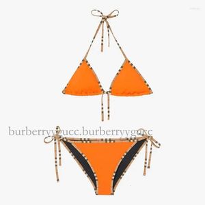 Mulheres Swimwear Clássico Xadrez Biquíni Mulheres Swimsuit Set Designer Marca Moda Sexy Elegante Praia Thong Feminino Roupas de Verão