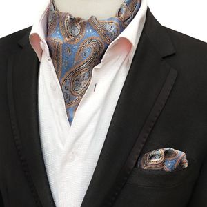 Linbaiway män kostymer ascot slips set för man cravat slips näsduk blommig paisley fick fyrkantig bröllop anpassad logotyp nacke2942