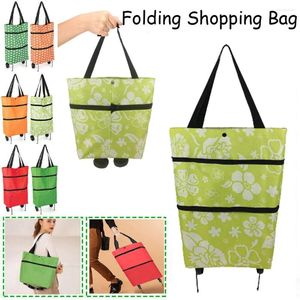 Shopping Bags Folding Supermarket Bag With Wheels Foldable Reusable Grocery Food Organizer Vegetables Trolley Cart