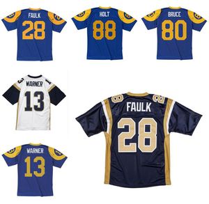 Zszywana koszulka piłkarska 28 Marshall Faulk 80 Isaac Bruce 13 Kurt Warner 88 Torry Holt 1999 2000 Mesh Retro Rugby Jerseys Men Women Youth S-6xl