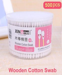 500pcsBox Wooden Cotton Swabs Doubleheaded Disposable Cotton buds Tips Nose Ear Cleaning Soft Cotton Swabs Makeup Tool19571597662285
