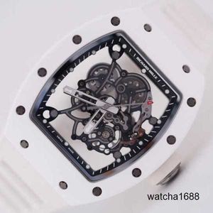 Брендовые часы Grestest Наручные часы RM Наручные часы Rm055 Белый керамический корпус Полный полый циферблат Ручной швейцарский знаменитый люкс