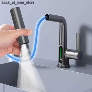 Bathroom Sink Faucets Drag digital display faucet waterfall basin stream spray hot water sink mixer bathroom wash Q240305