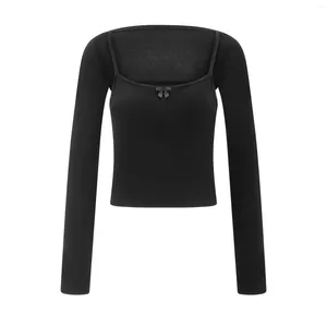 Womens T Shirts Women Y2K Cami Bolero Set Long Sleeve Bow Front Crop Top Slim Fit T-Shirt 2 Pieces Lace Shrug Cardigan