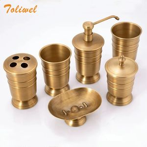 Antique Brass Bathroom Supplies Lotion Bottle Toothbrush Cup Holder Soap Dish Soap Dispenser 5pcs Set Bathroom Accessories 240223