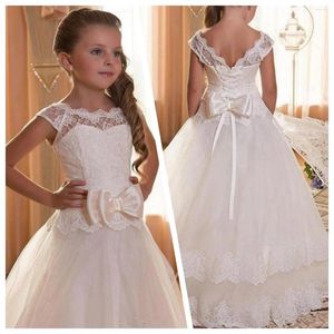 Girl Dresses White First Communion Gown For Girls Backless Lace Appliques Bow Tulle Long Flower Gir Wedding Party Birthday