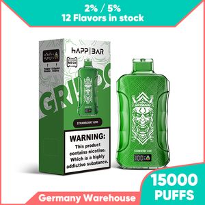 EU warehouse vape desechable puff 15k disposable electronic cigarette e 15000 puffs 12 flavors Happ Bar GR15000 with 2% nicotine salt