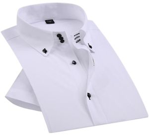 Verão Smart Casual Diamante Botões Mens Vestido Camisa Branca Manga Curta Luxo Gola Alta Slim Fit Elegante Blusa de Negócios 2011208138638