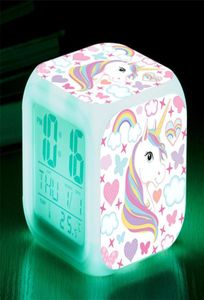 Cartoon Unicorn Alarm Clock LED Digital Alarm Clocks Child Kids Student Desk Clock 7 Color Changing Night Light Thermometer Gift3489983