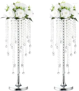 Party Decoration Tall Vase Wedding Table Centerpiece - 29.6 Inch Gold With Chandelier Crystal Center Decor Metal Flower Stand Suita